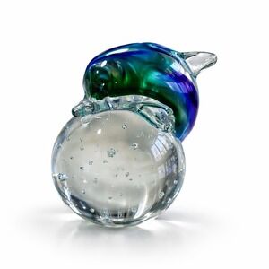 Vintage Art Glass Dolphin Paperweight Blue Green Controlled Bubble